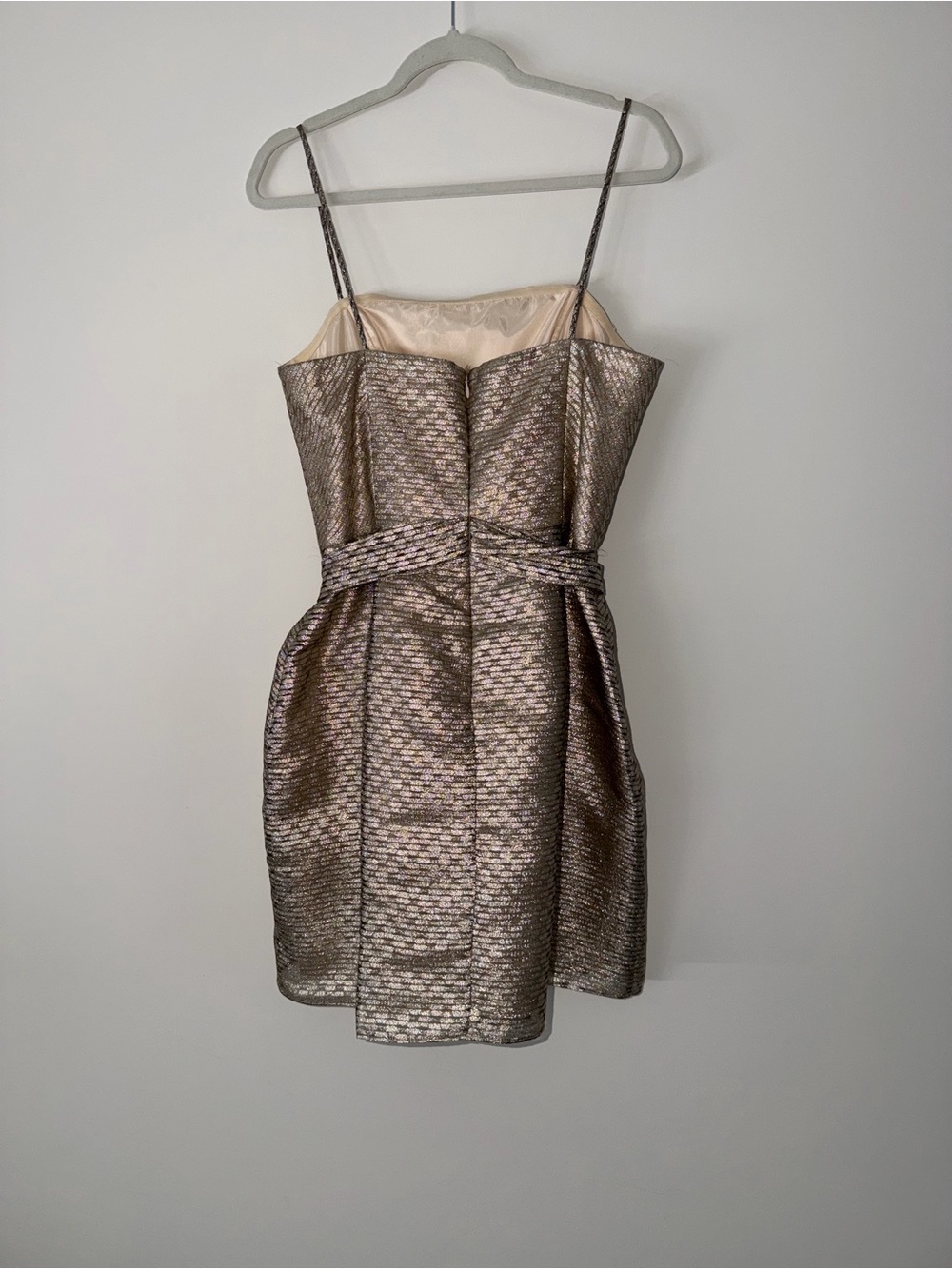 NWT Shoshanna Shimmery Metallic Gold mini prom graduation dress 10 - Picture 7 of 14